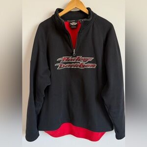 Vintage Harley-Davidson Quarter-Zip Fleece Pullover Black Red Men’s XL